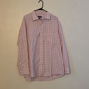 Club Room Men's Performance Dress Shirt 18.5 34/35 Pink Plaid